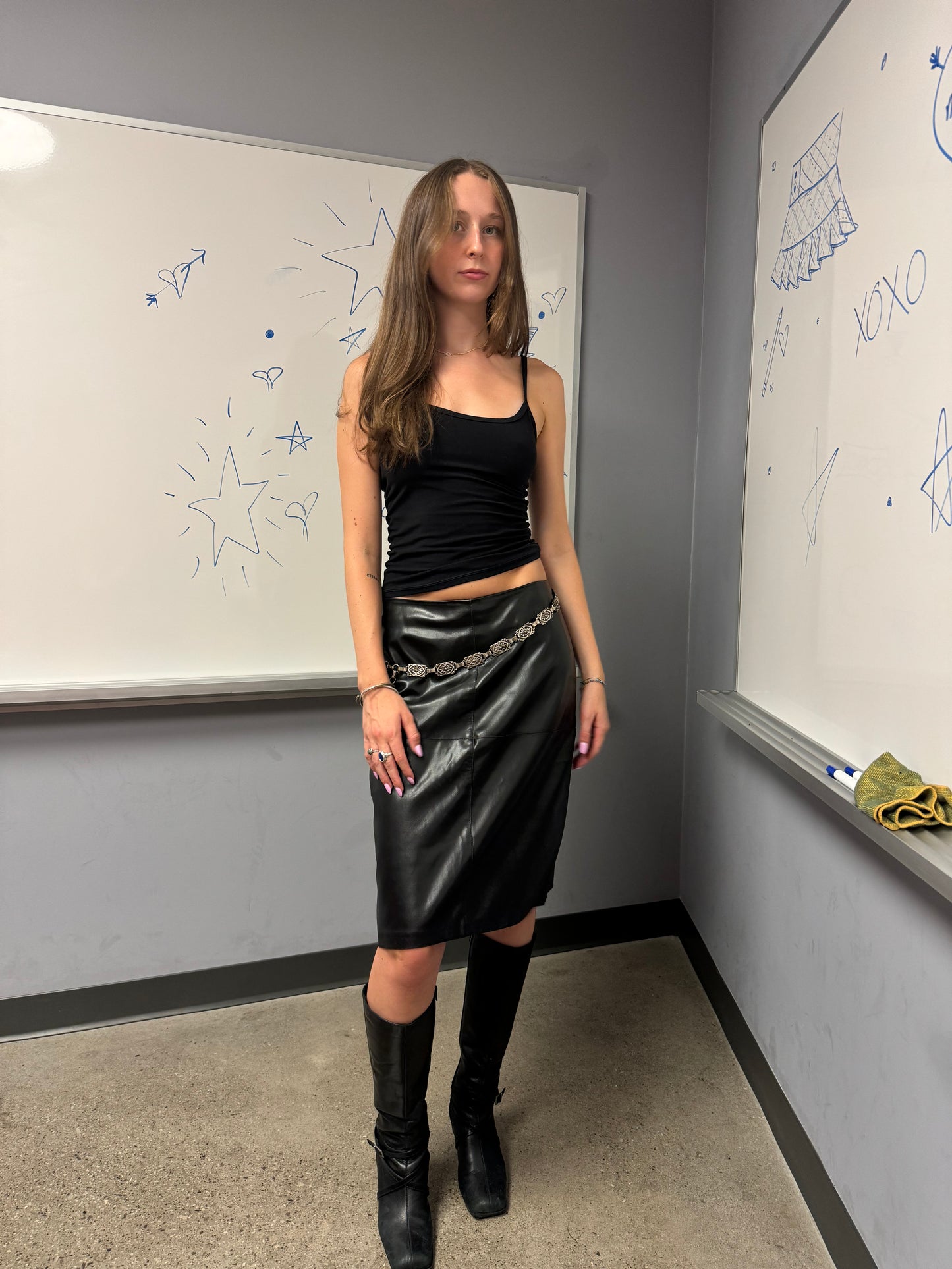 Faux leather midi skirt