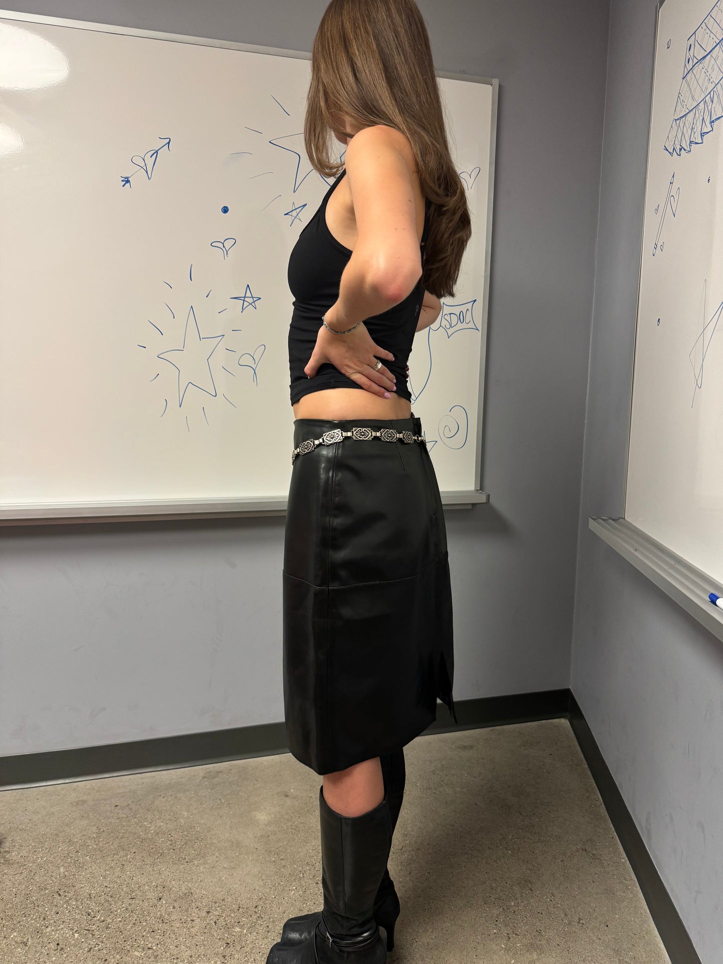 Faux leather midi skirt