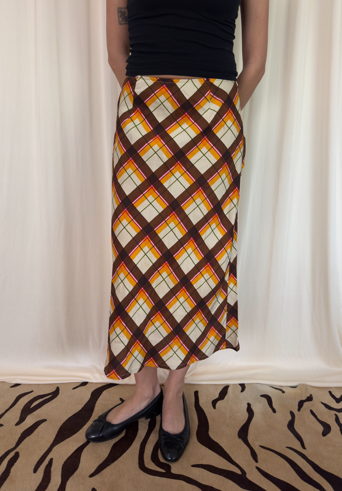 100% silk plaid skirt