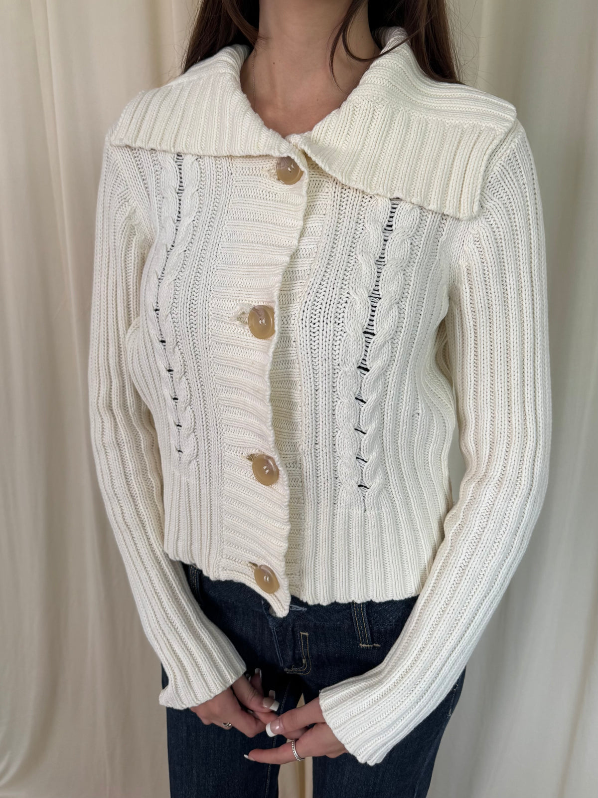 White chunky rib cardigan