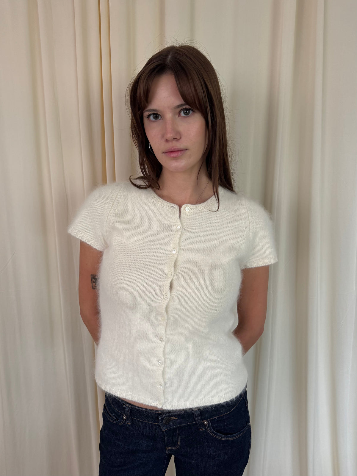 Angora+wool short sleeve sweater