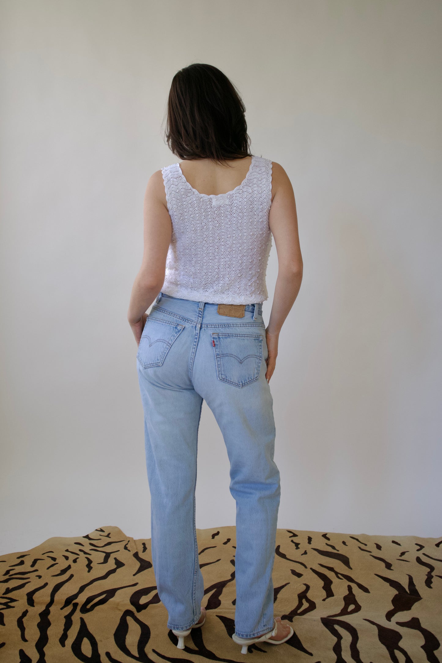 White beaded crochet top