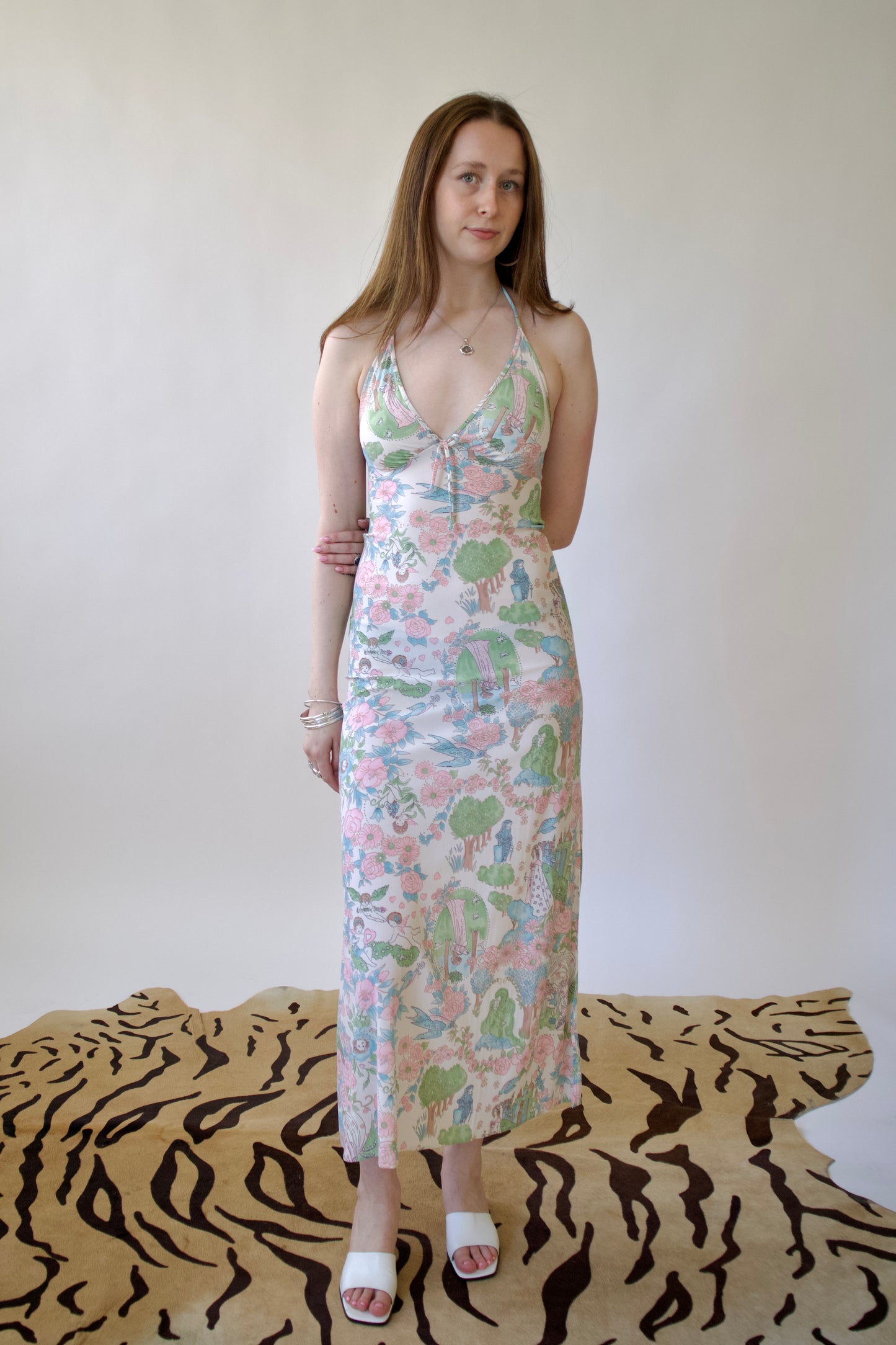 Patterned micro mesh maxi dress