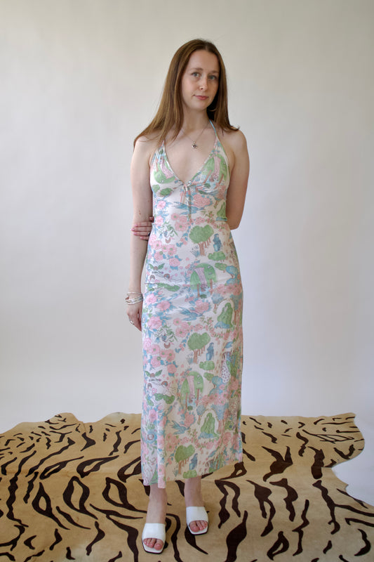 Patterned micro mesh maxi dress