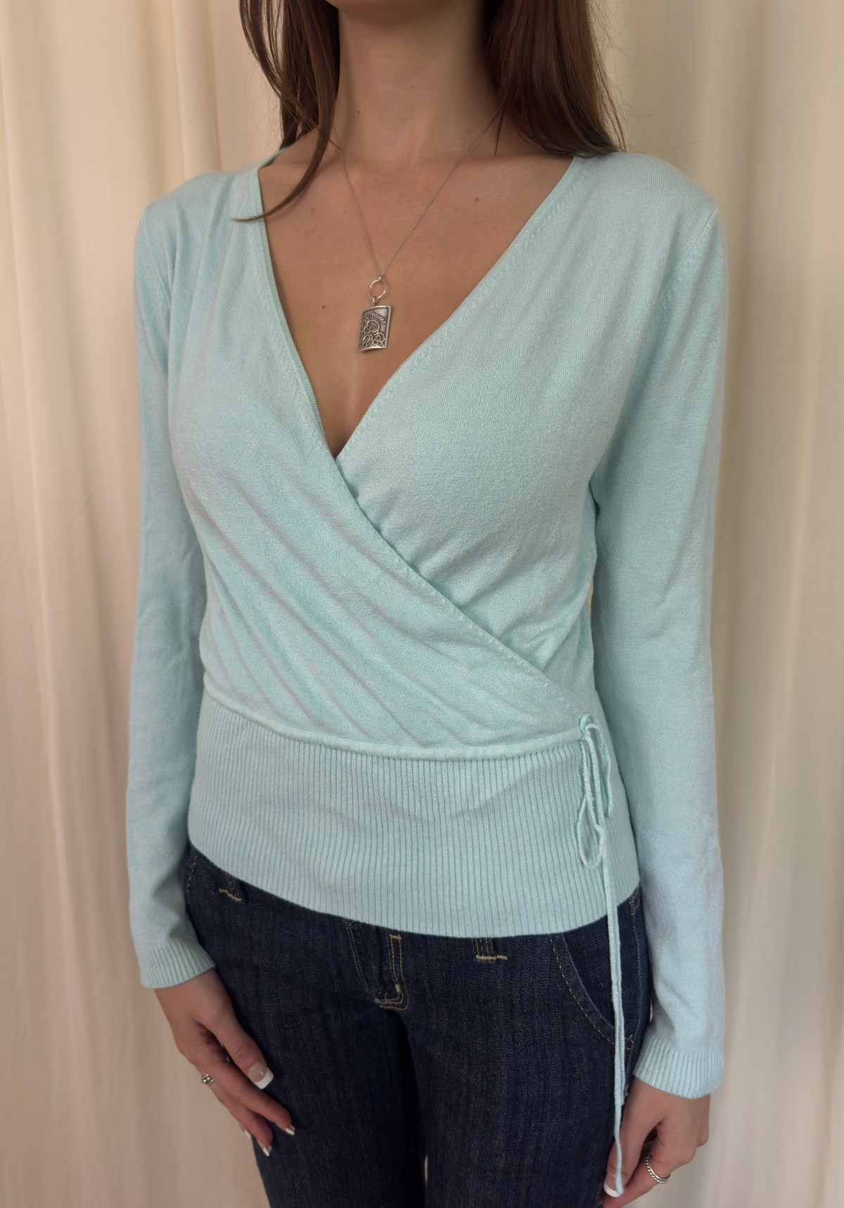 Aqua side tie knit
