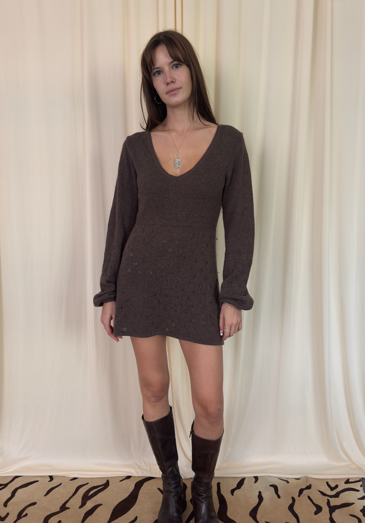 Pointelle sweater dress
