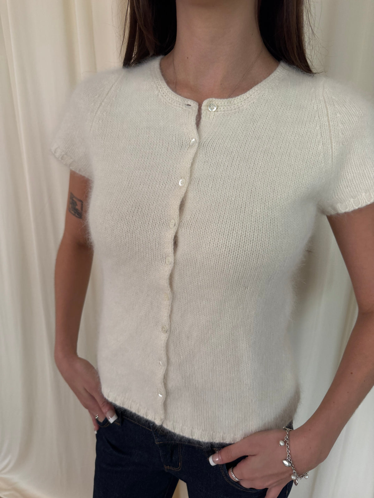 Angora+wool short sleeve sweater