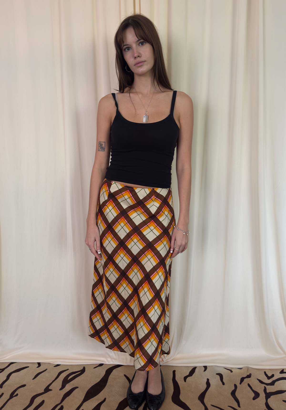 100% silk plaid skirt