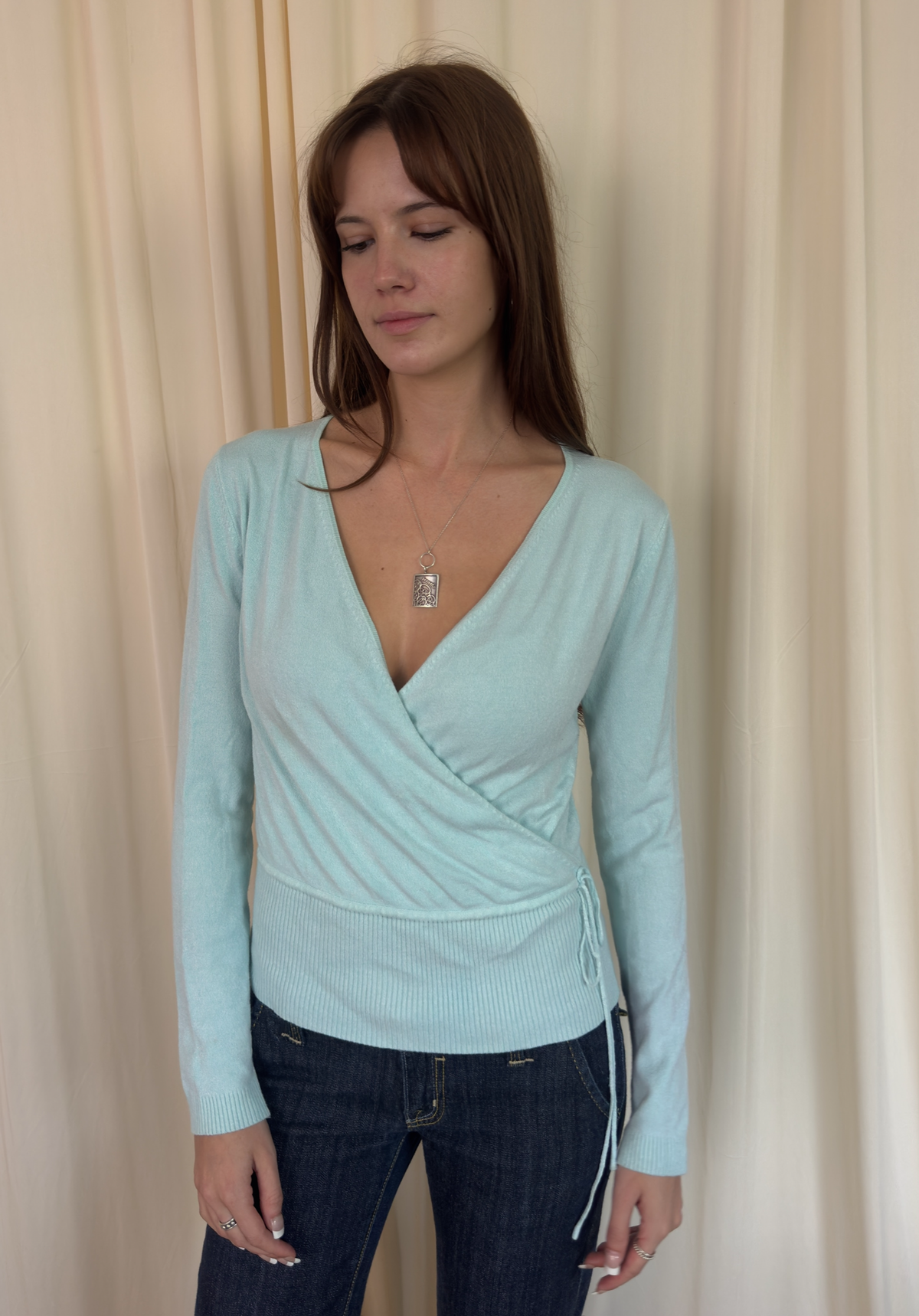 Aqua side tie knit