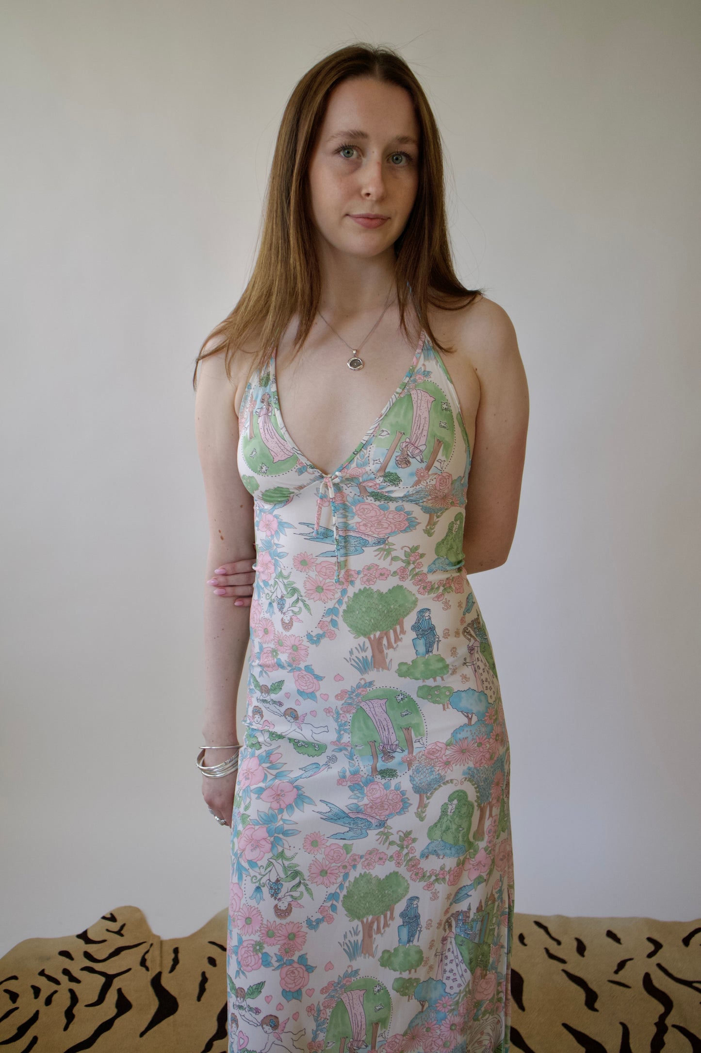 Patterned micro mesh maxi dress
