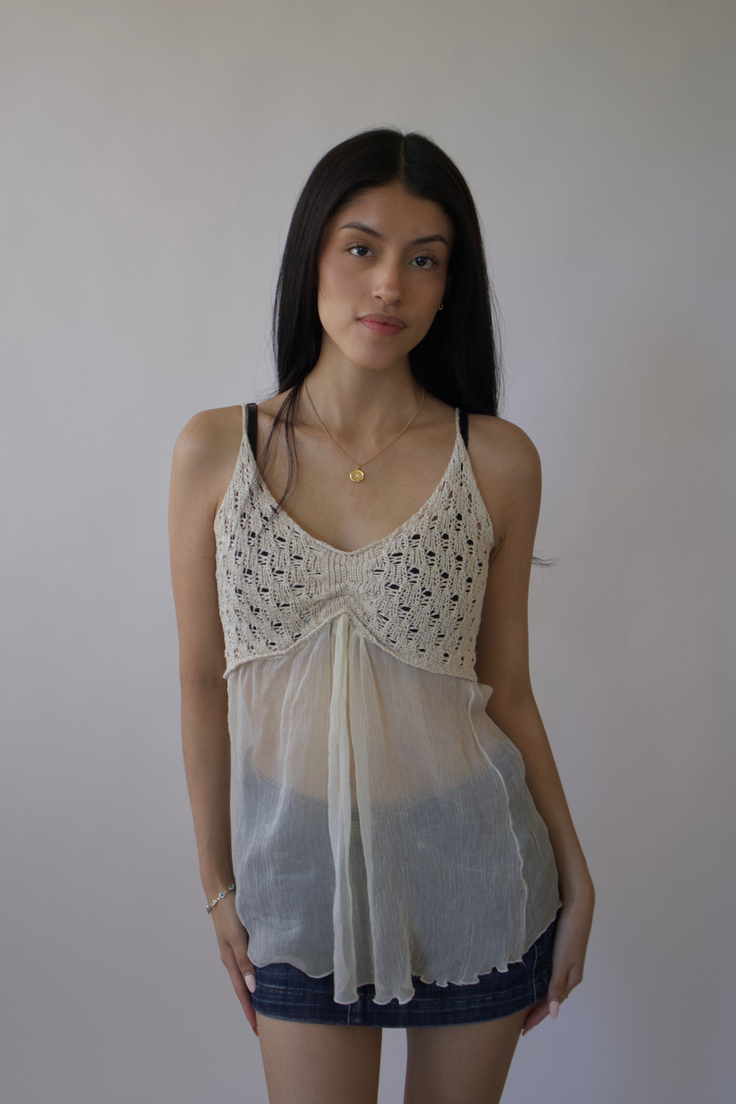 Italian silk/crochet top