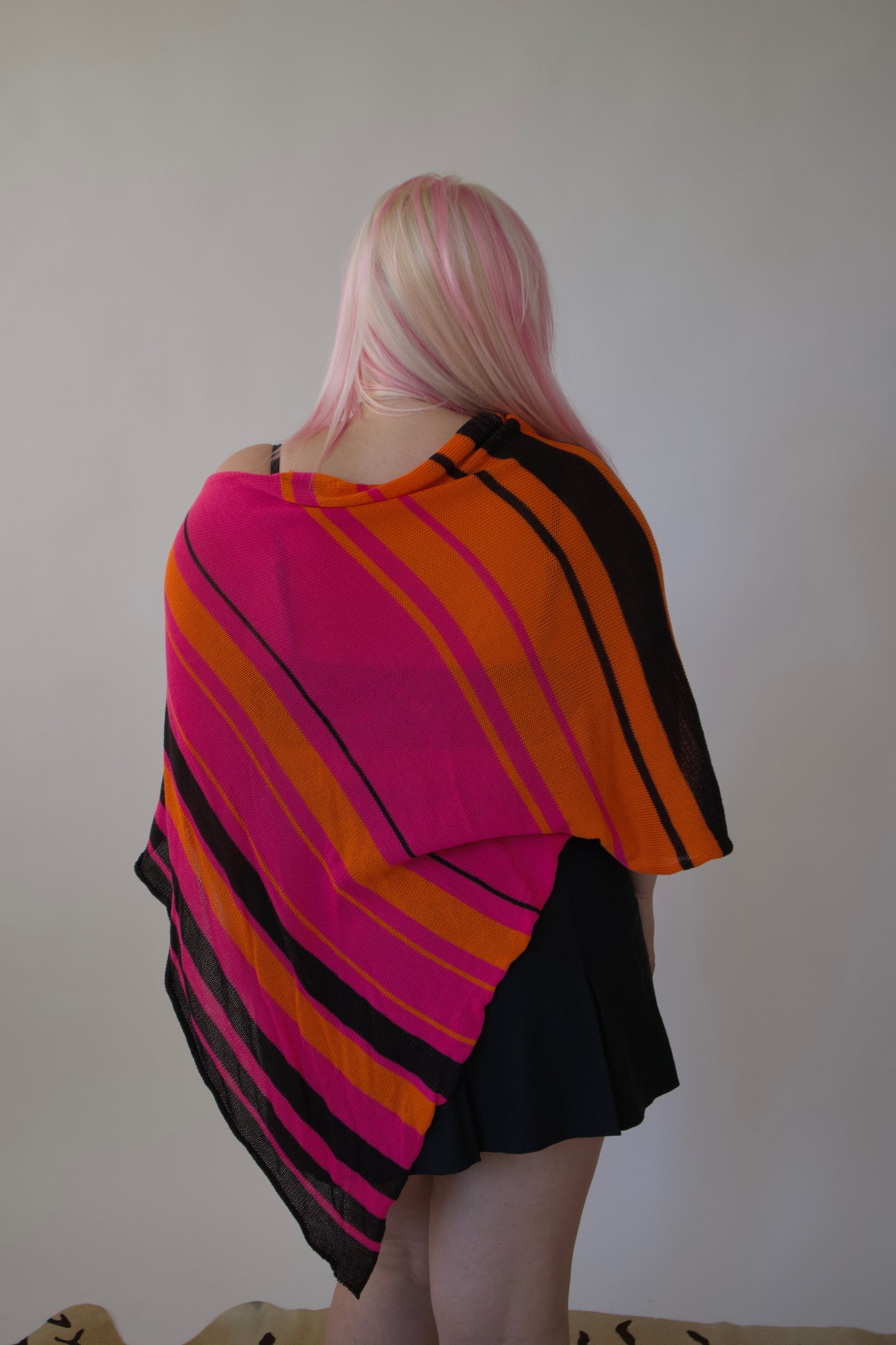 Striped knit poncho