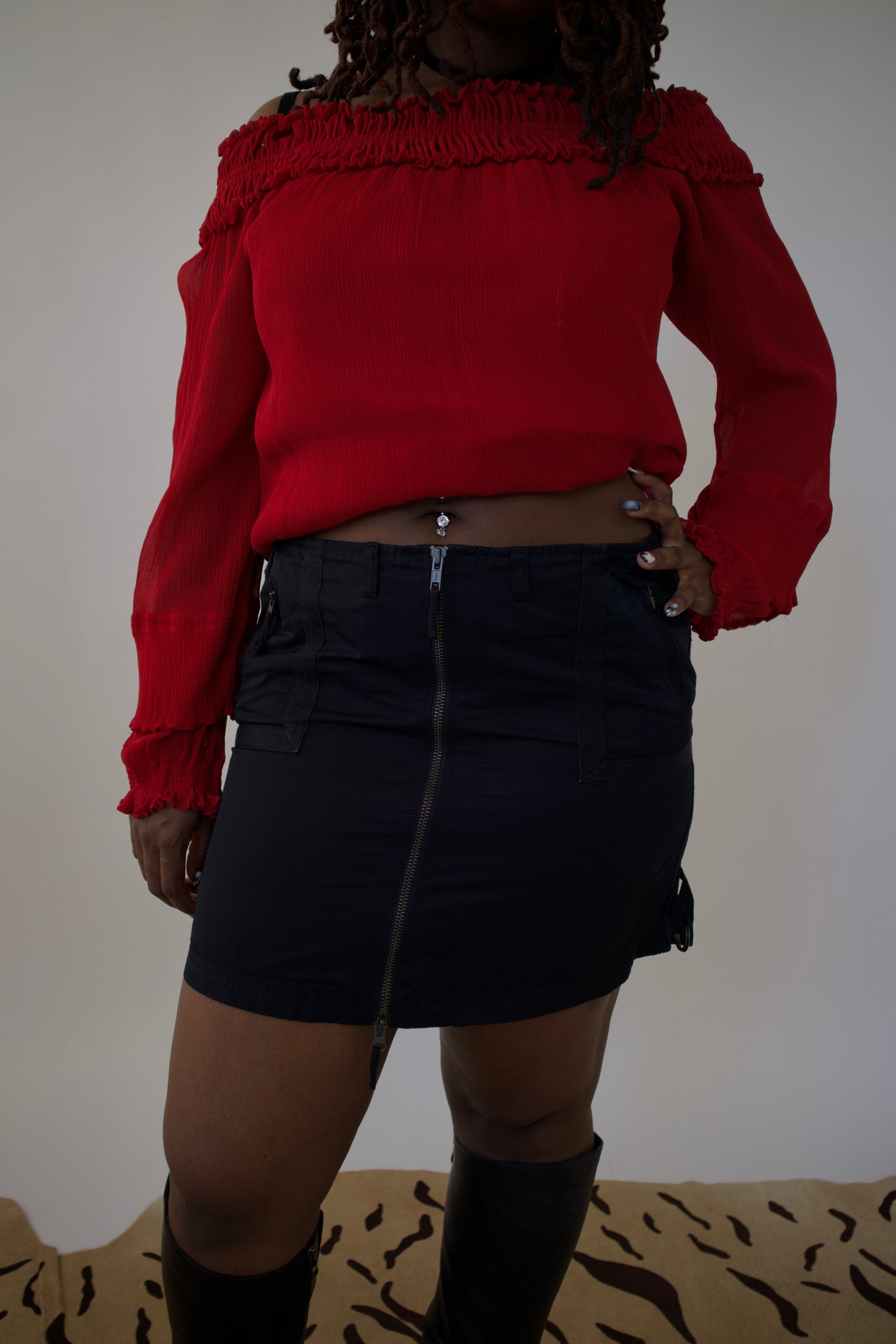Nylon zip mini skirt