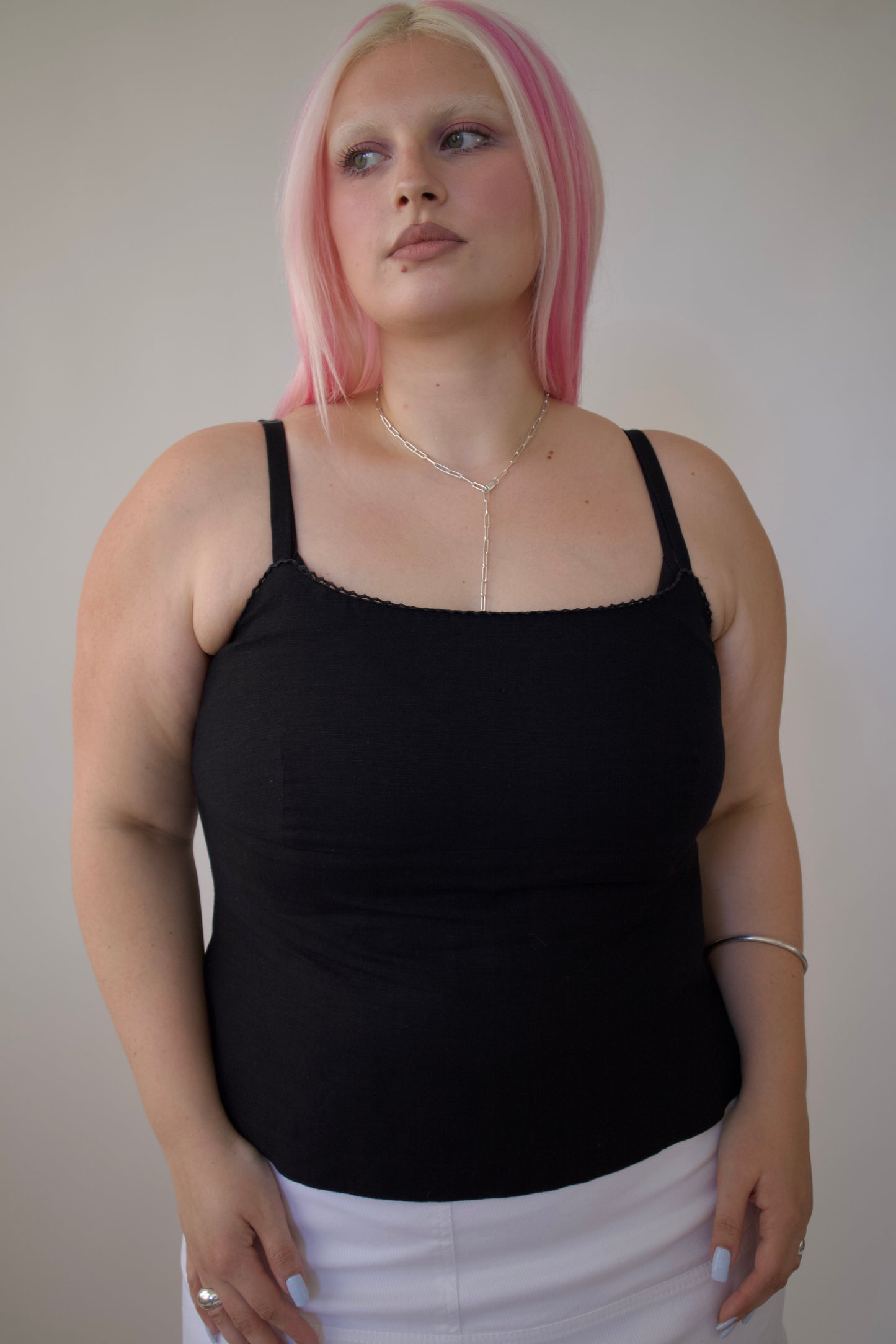Structured black linen top