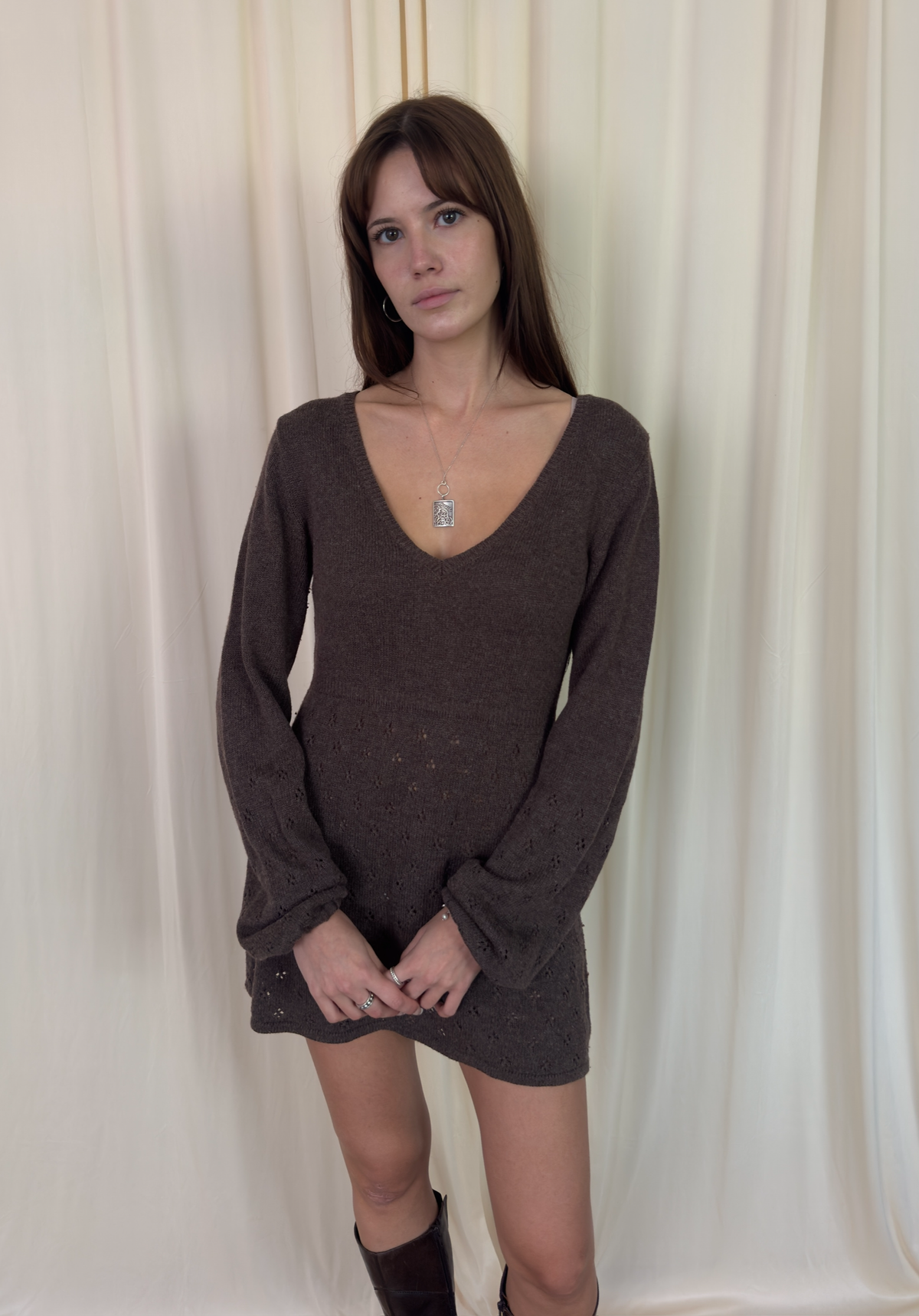 Pointelle sweater dress
