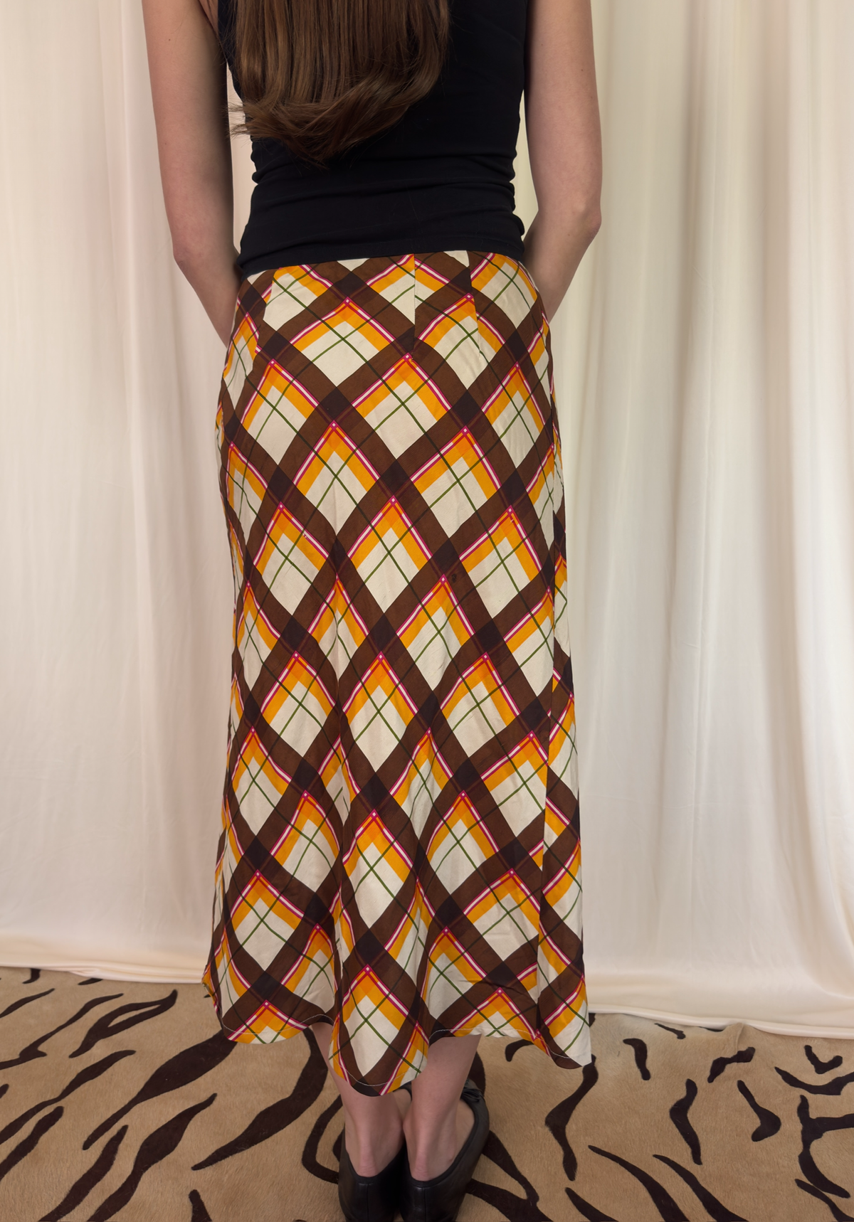 100% silk plaid skirt