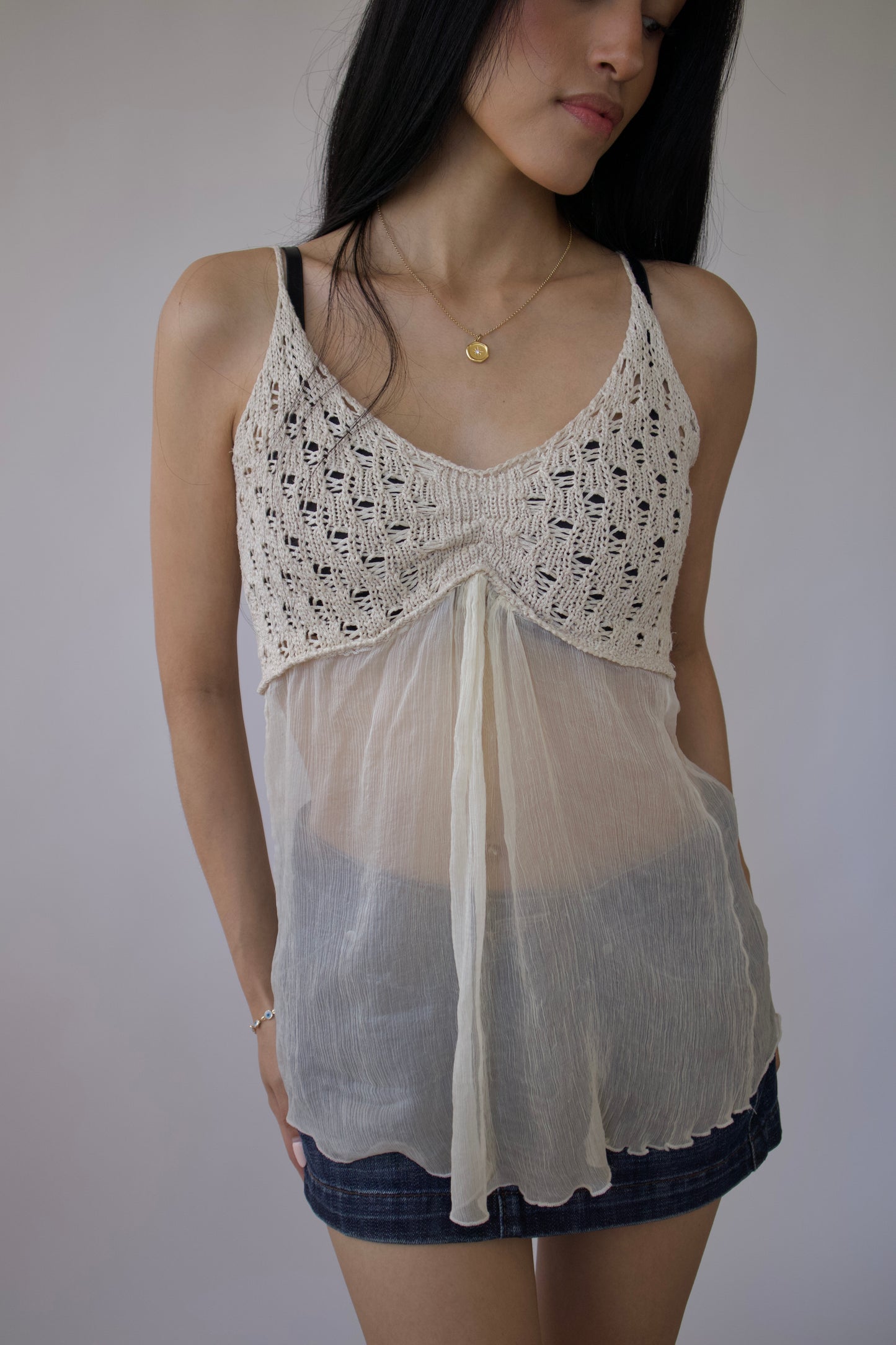 Italian silk/crochet top