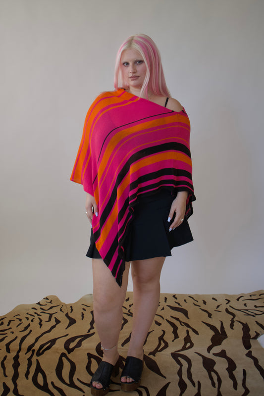 Striped knit poncho