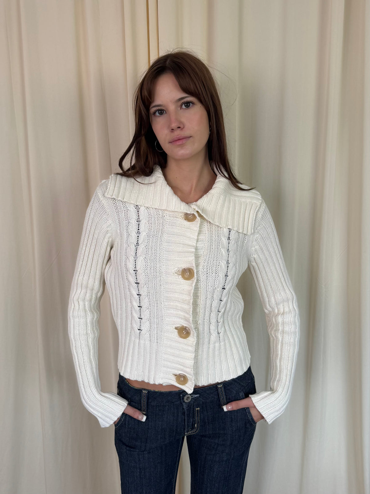 White chunky rib cardigan