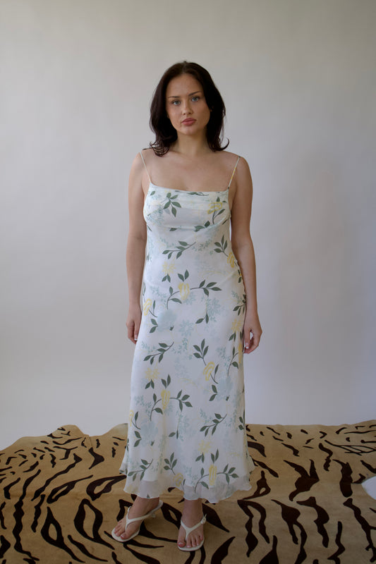 Silk bias-cut floral dress